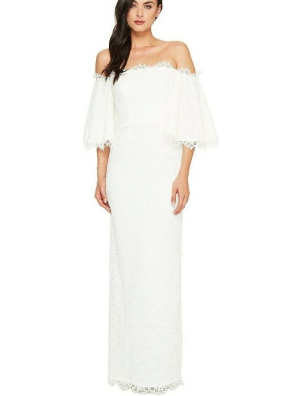 Nicole Miller Size 12 Off The Shoulder Lace Bridal Wedding Gown
